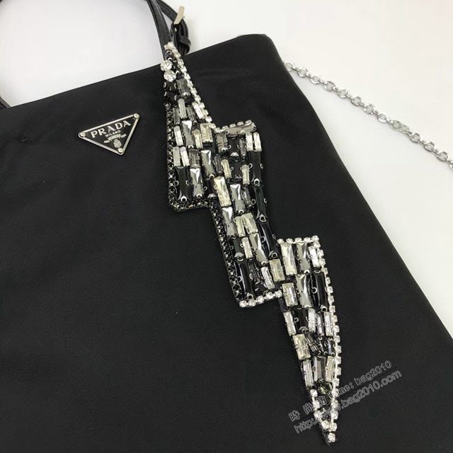 prada女包 普拉達新款手袋 1BA253 楊冪同款閃電水鑽 Prada大號鏈條包 prada手提手拎女包  pyd2372